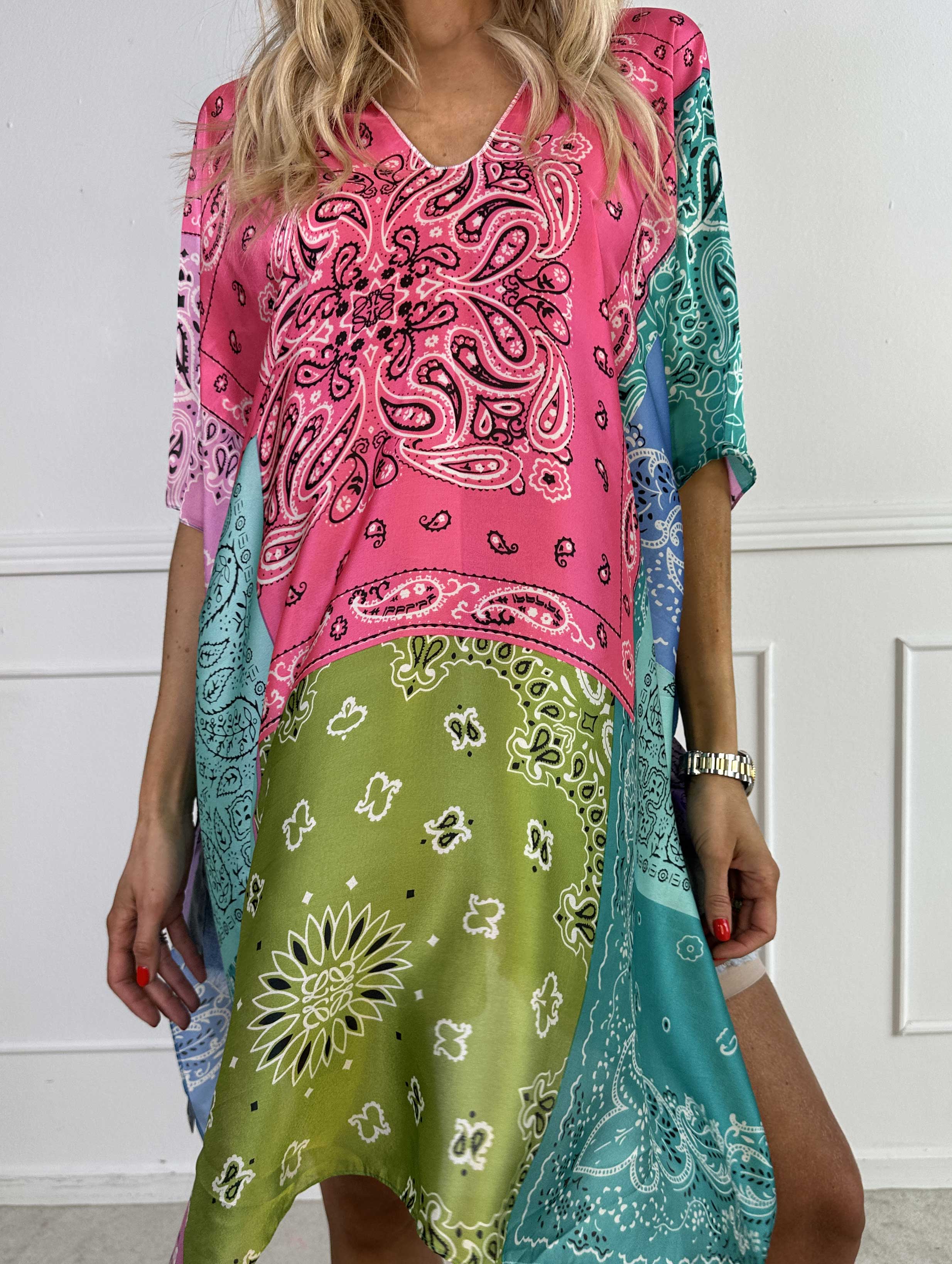 Thora - Mångfärgad tunika i mjuk viskos och siden